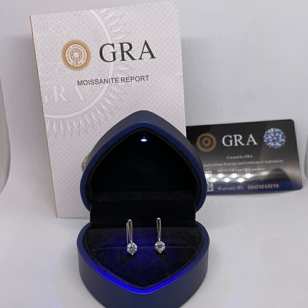 Moissanite Earrings GRA Certified Drop Earrings 18K 925 Silver Round Cut - Picture 10 of 12